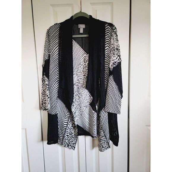 Chico's 2 Open‎ Cardigan Drape Front Inside Out Seams Size L 3/4 Sleeves - Picture 1 of 9